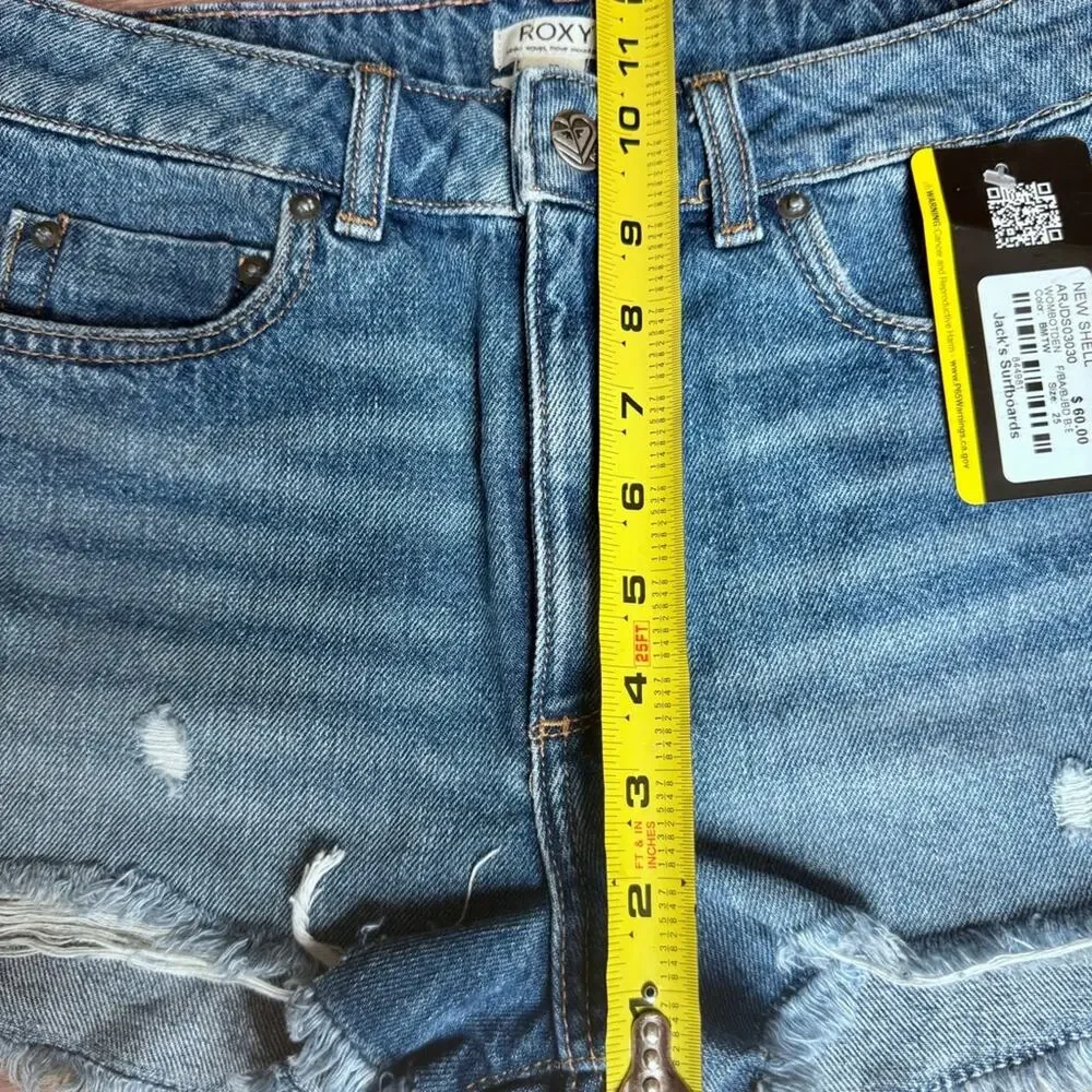 NWT Roxy high rise Blue wash distressed frayed cutoff Shorts size 25